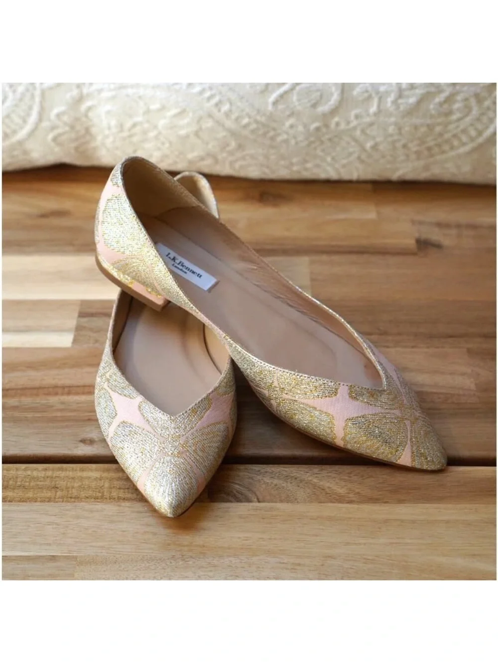 LK Bennett Pink and Gold Embellished Pointed Toe Flats